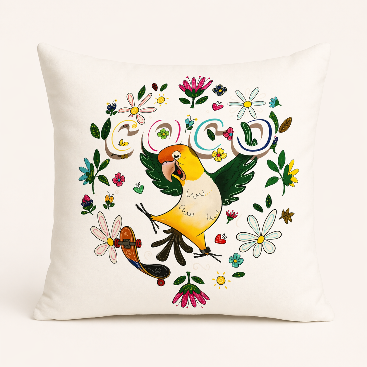 White-Bellied Caique Pillow Cover – Colorful Parrot Design, 18x18